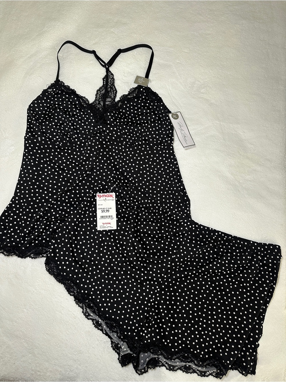 Black Polka Dot Lace-Trim Cami & Short Sleep Set